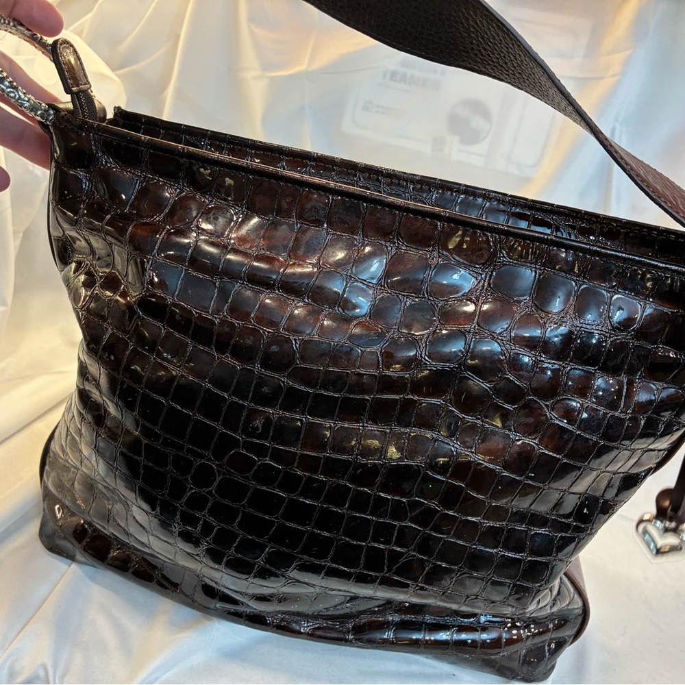 Brighton Dark Brown Leather Tote with Vibrant Orange Lining - Picture 2 of 7